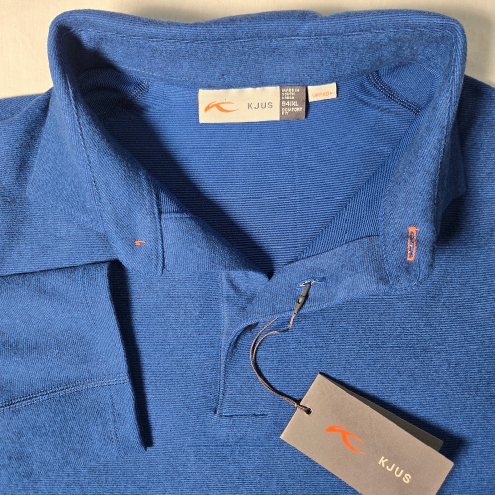 KJUS Men Scot Polo L/S Blue Heather Long Sleeve Golf Shirt MG60-K03 Size 54 XL